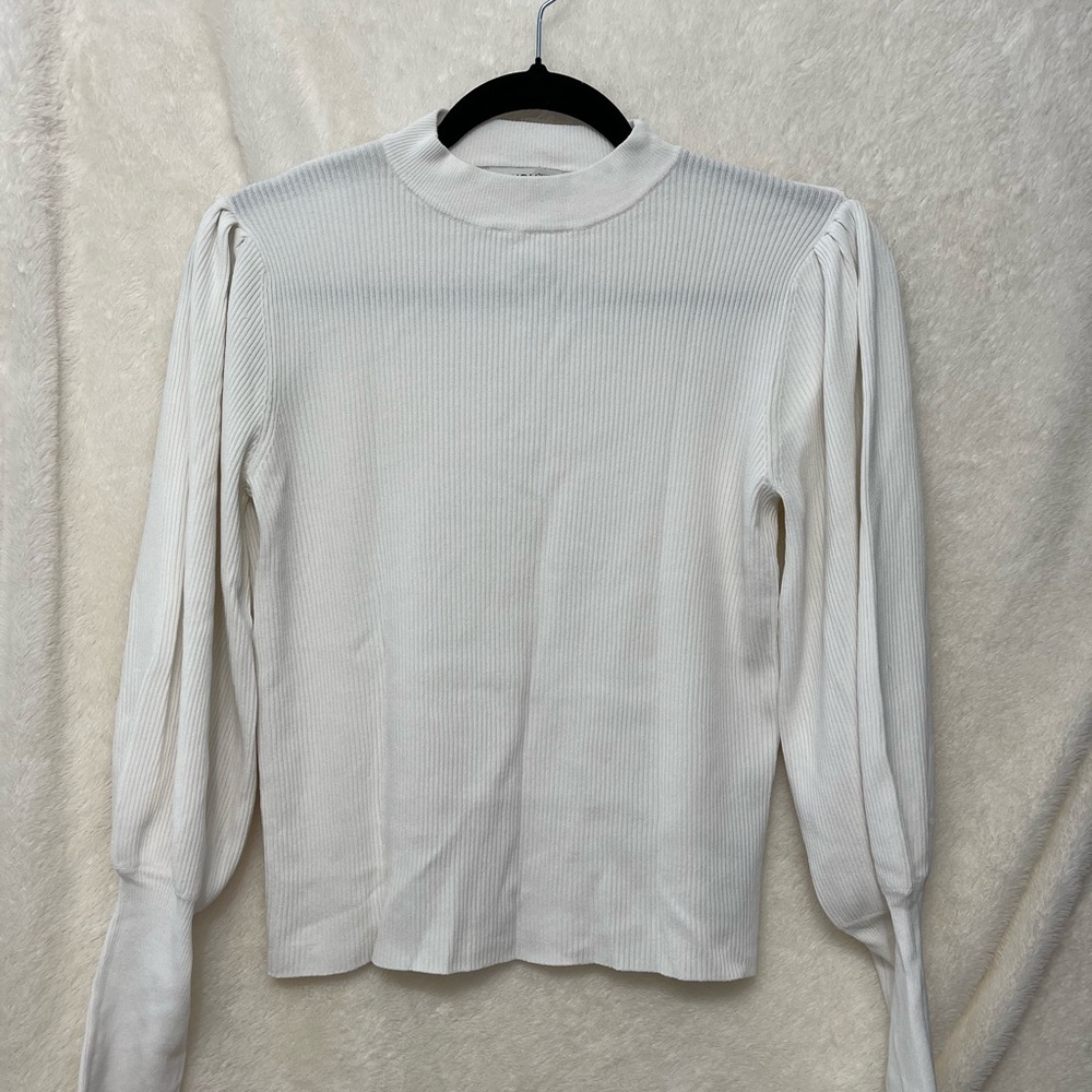 Zara Cream Ribbed Blouse with Puff Sleeves